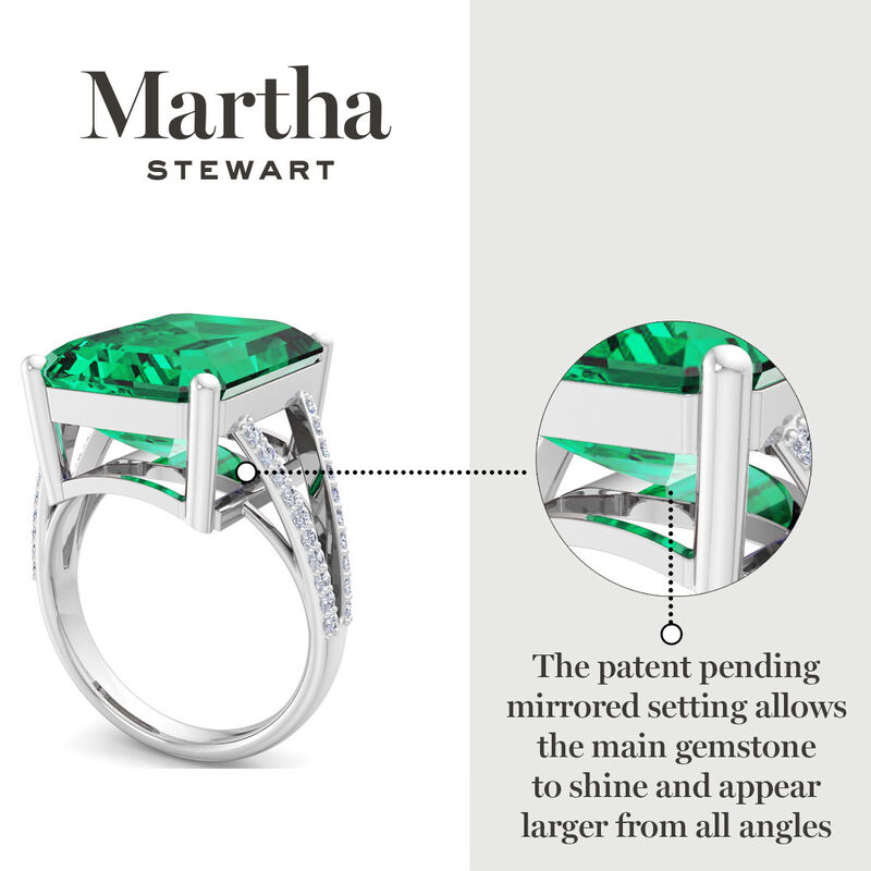 Martha Stewart 10 1/4ctw. Emerald Cut Emerald & Lab Grown Diamond Ring In Sterling Silver image number null